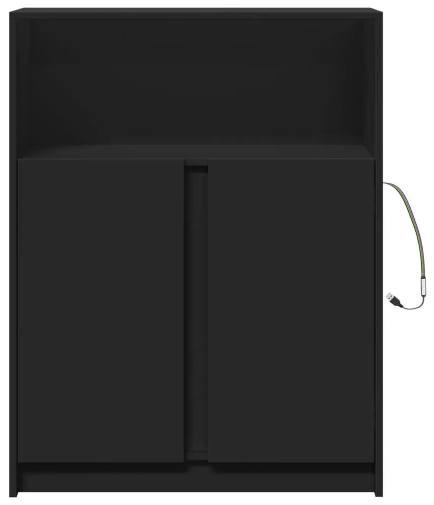 fekete szerelt fa tálalószekrény LED-del 77 x 34 x 100 cm