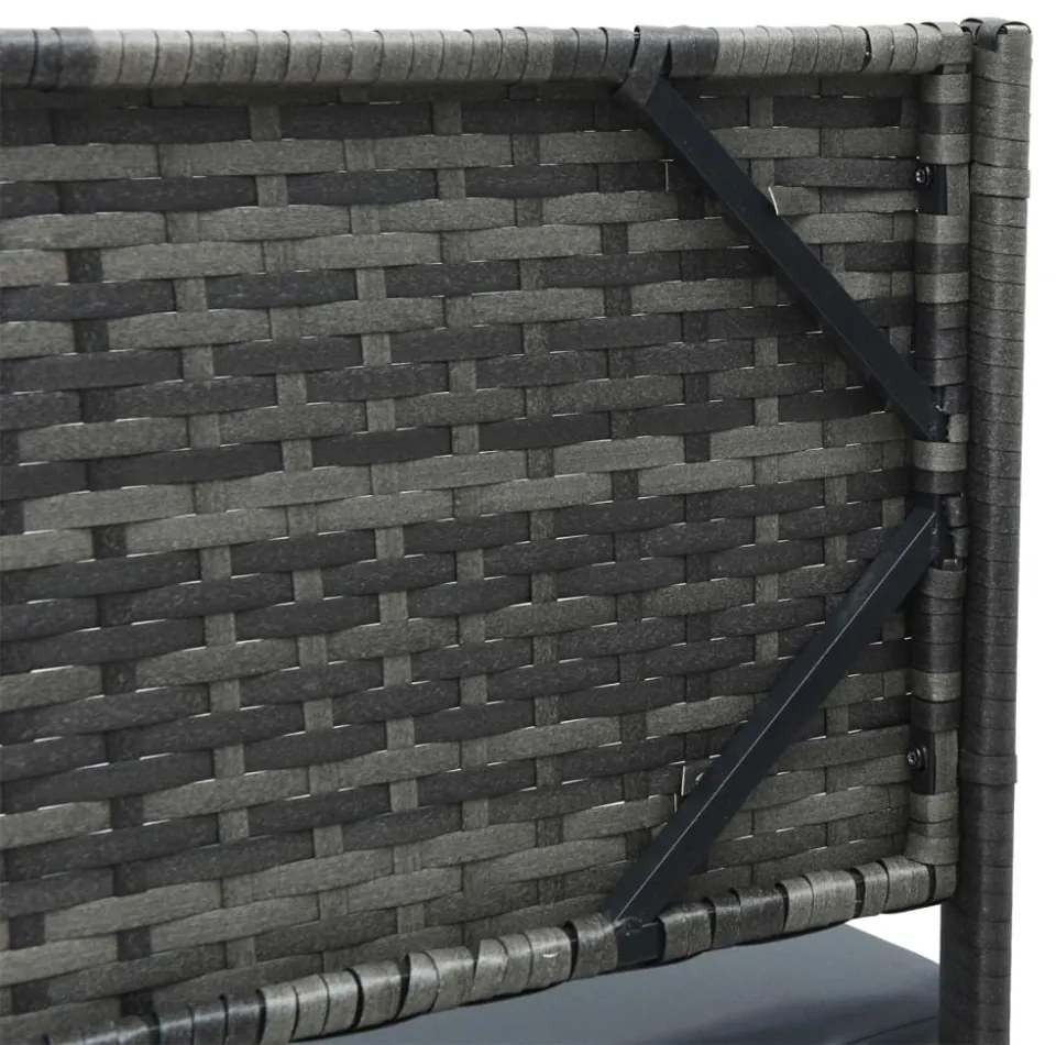 L-alakú szürke polyrattan kerti kanapé asztallal és párnákkal
