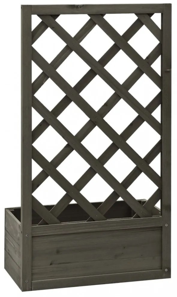 szürke tömör fenyőfa rácsos kerti ültetőláda 50x25x90 cm