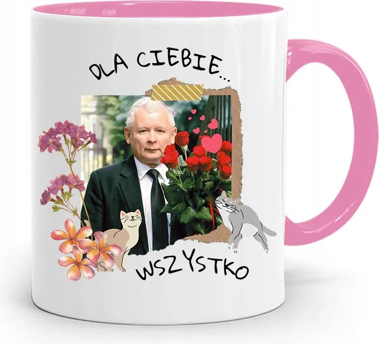 Rózsaszín Vicces Bögre Jaroslaw Kaczynski fényképes nyomattal