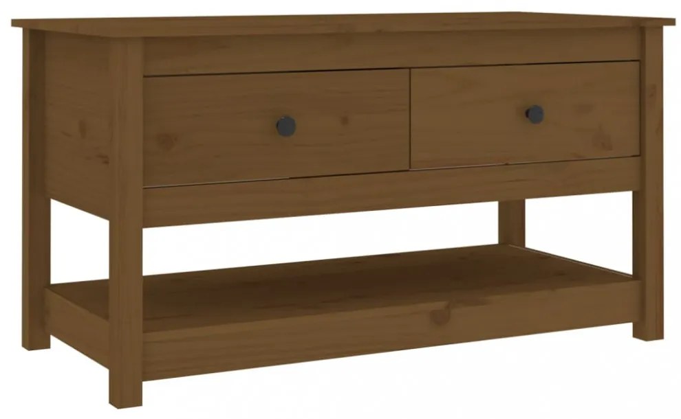 mézbarna tömör fenyőfa dohányzóasztal 102 x 49 x 55 cm