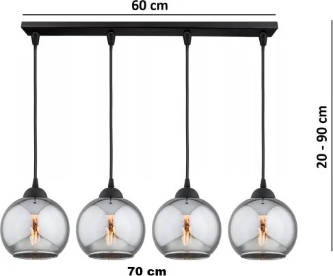 Brilagi - Kábelre függesztett DIOR csillár 4xE27/60W/230V fekete/füstszürke