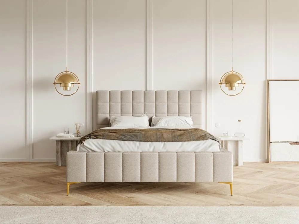 Franciaágy 140 cm Sheldona 140 (ágyráccsal) (tárolóhellyel) (bézs szürke + arany). 1099772