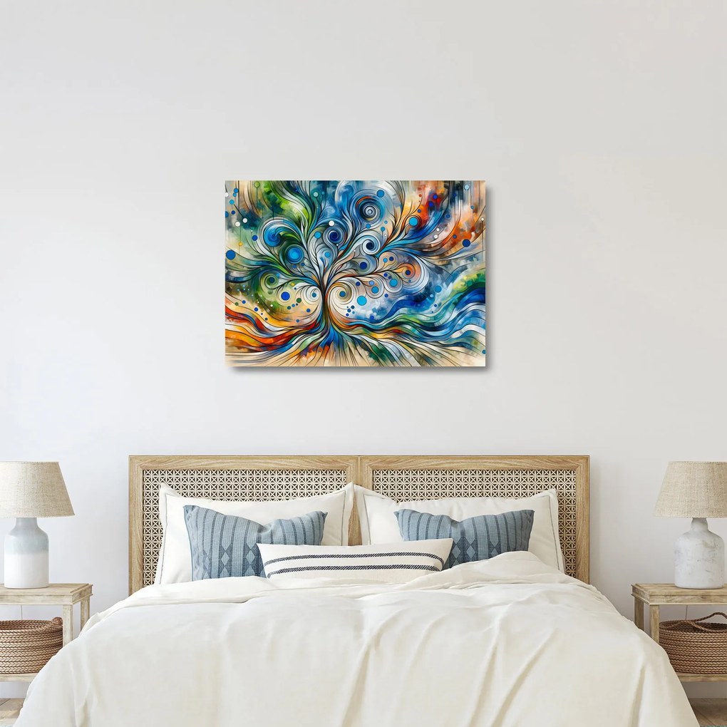 Üveg kép – Színes energikus fa (70x50 cm)