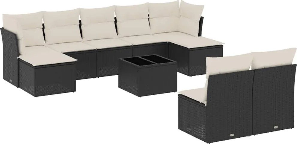 vidaXL 10 részes fekete polyrattan kerti ülőgarnitúra párnákkal