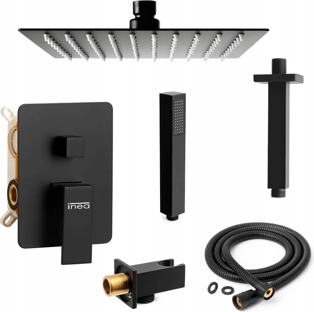 Falsík Alatti Mennyezeti Zuhanyszett Fekete Matt, Mennyezeti Esőztetővel