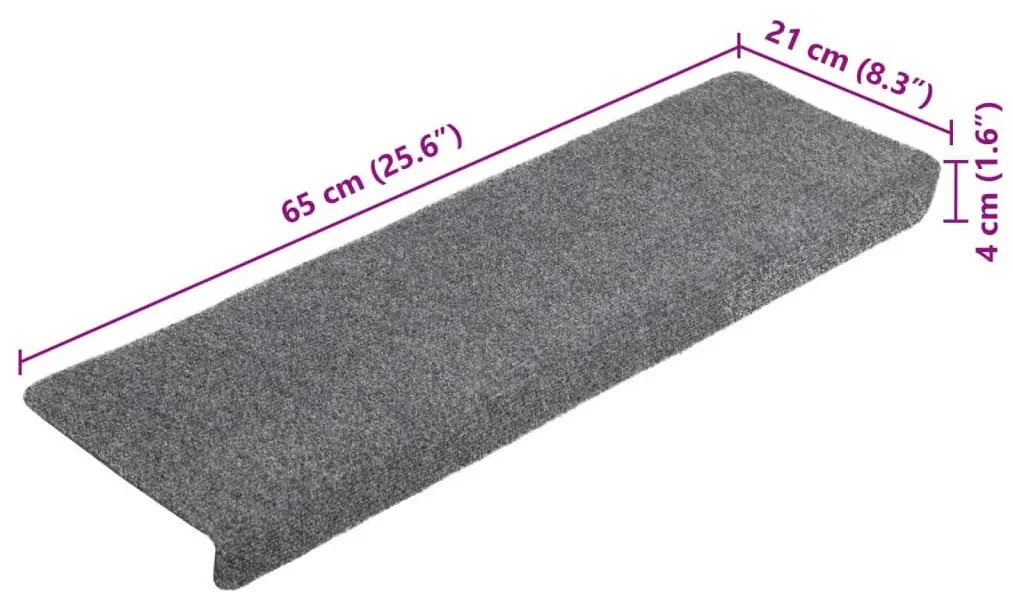5 db tűlyukasztott világosszürke lépcsőszőnyeg 65x21x4 cm