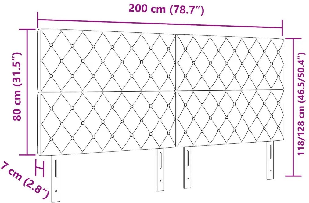Bársony Fejtámla Argyle fejtámlával Sötétszürke 200 cm Bársony