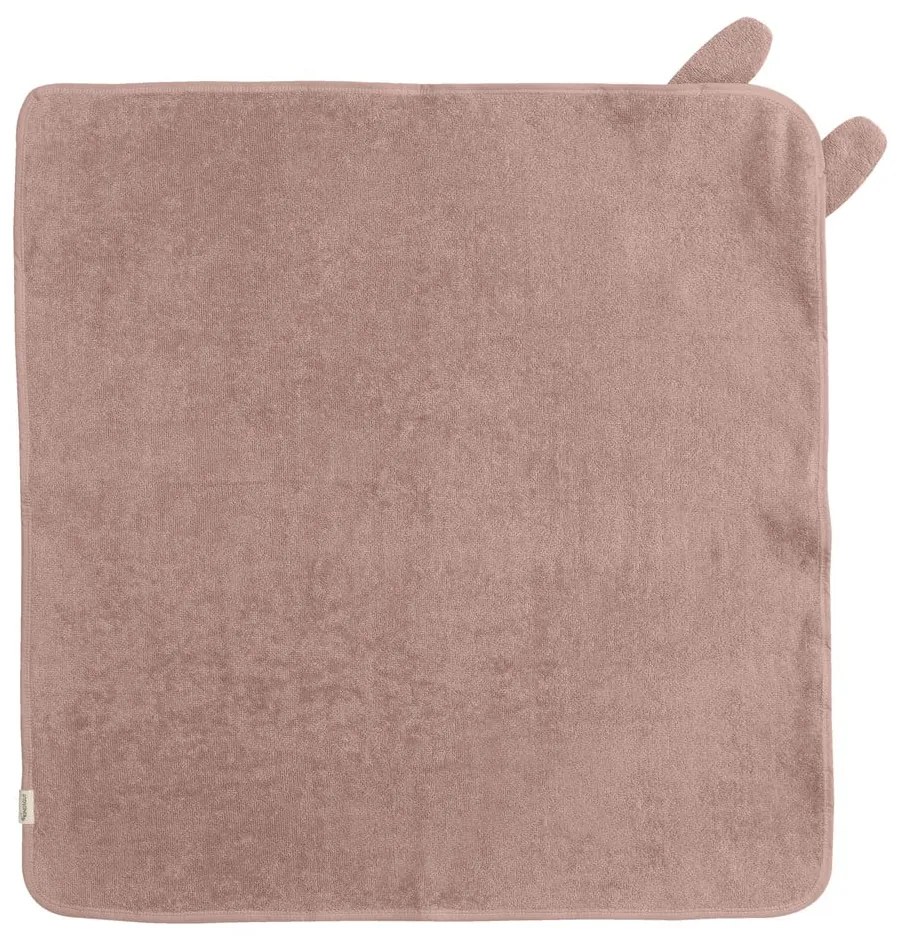 Rózsaszíes barna pamut kapucnis gyerek törölköző 75x75 cm Rabbit – Kindsgut