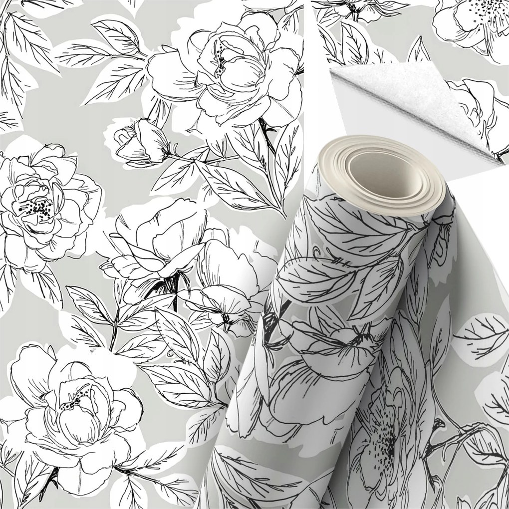 Öntapadós fali tapéta tekercsben furnér ragasztóval 10 m x 45 cm Virágok