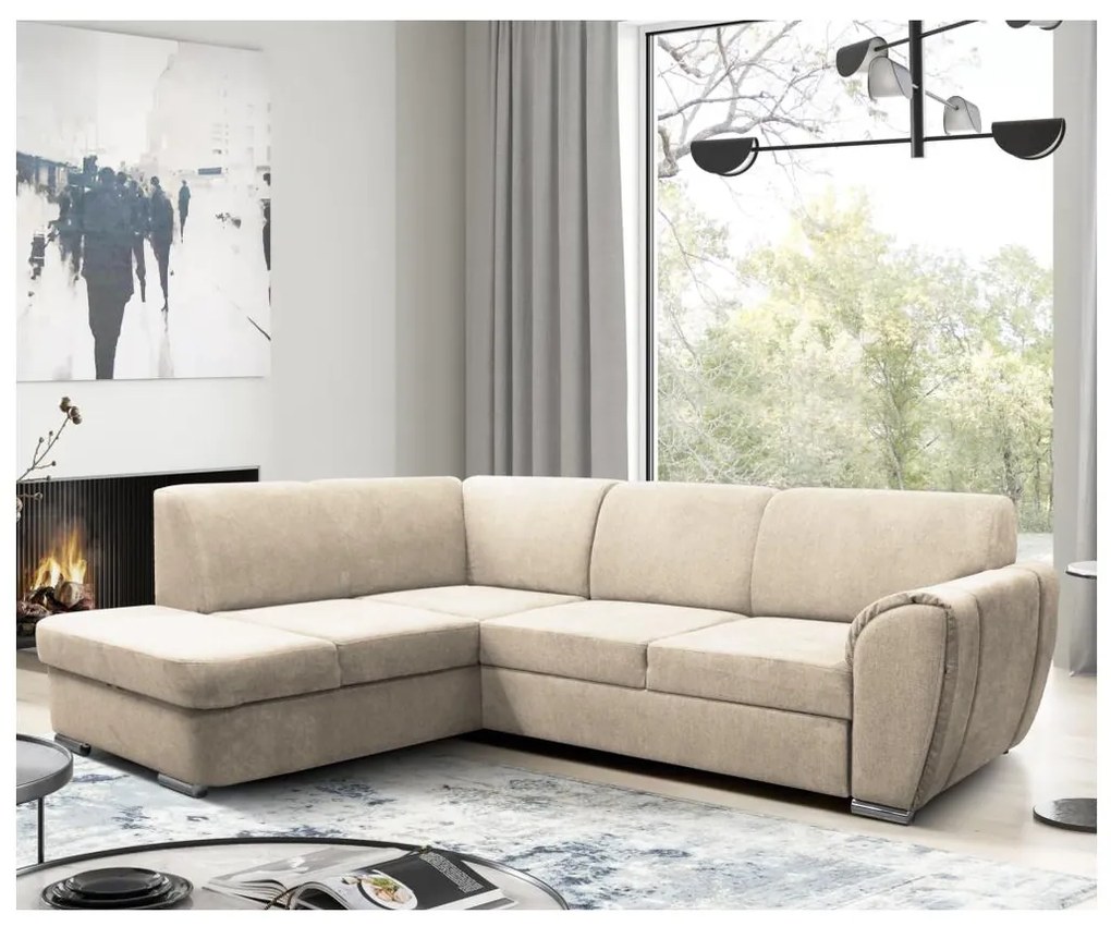 SERPA balos L alakú kihúzható sarokkanapé tárolóval, bézs