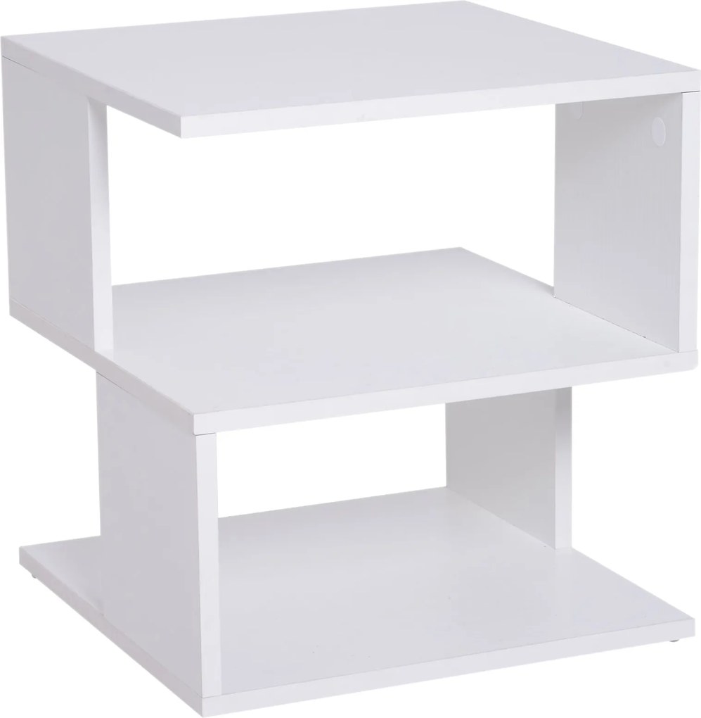 HOMCOM Kávézóasztal Éjjeli Székasztal 2-Szintes Polccal nappaliba, hálószobába, könyvtárba 40x40x43 cm Fehér | Aosom