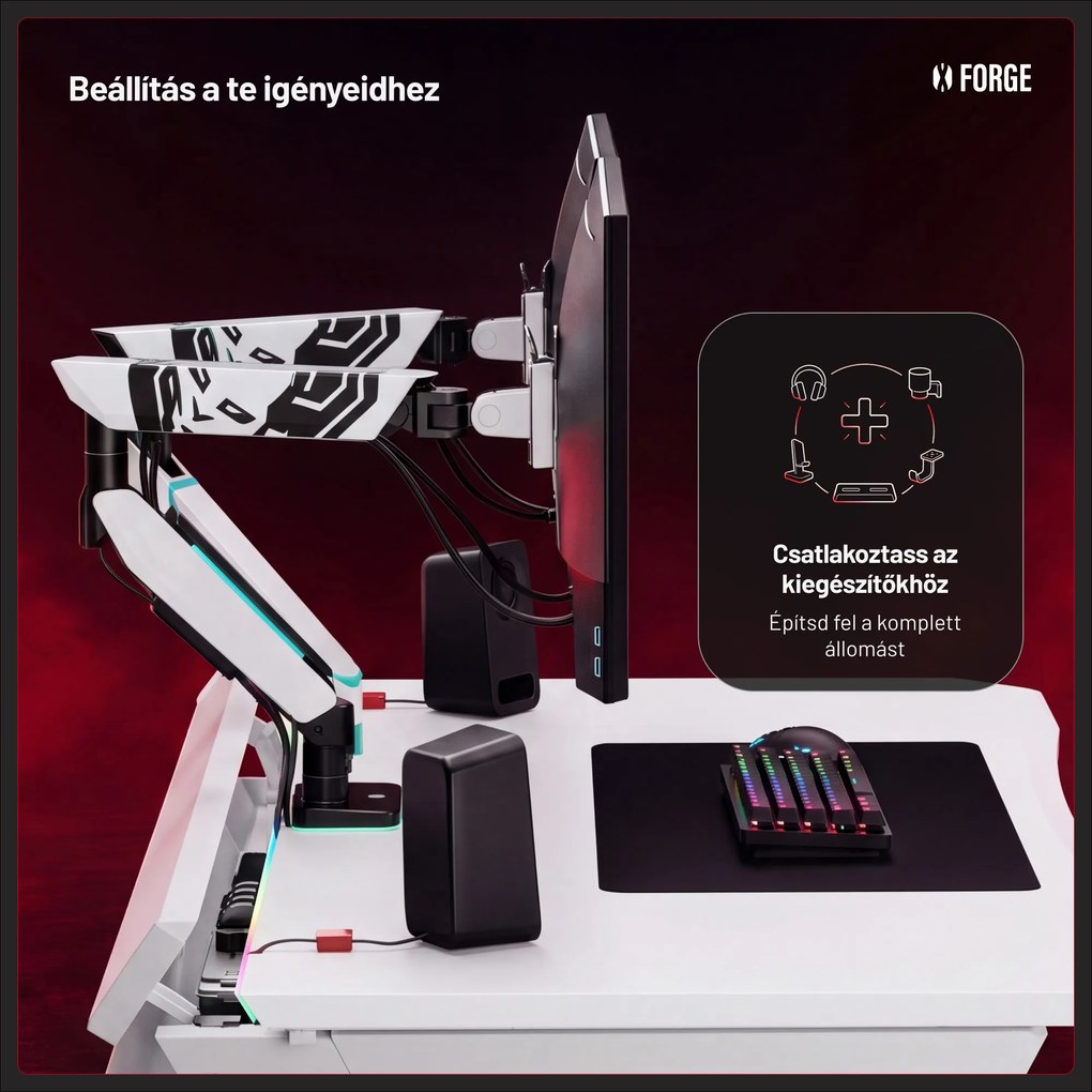 Elektromos RGB gamingasztal tartókkal, fehér, 160 cm: Diablo X-Forge 1600