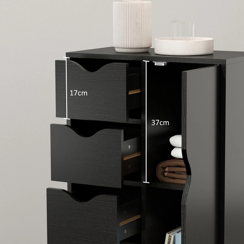 HOMCOM Modern Tároló Szekrény Oldaltálca 1 Szekrénnyel és 4 Fiókkal - Fa - Nappaliba, Konyhába, Előszobába, Étkezőbe - Fekete | Aosom
