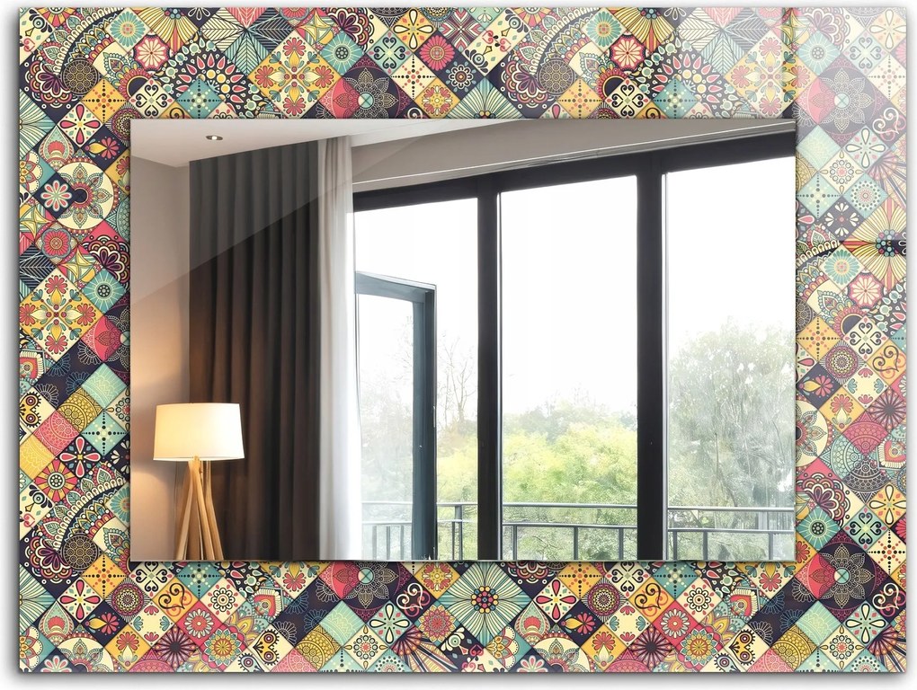 Dekoratív fali tükör nyomott mintás dekoráció 80x60 Színes patchwork minták