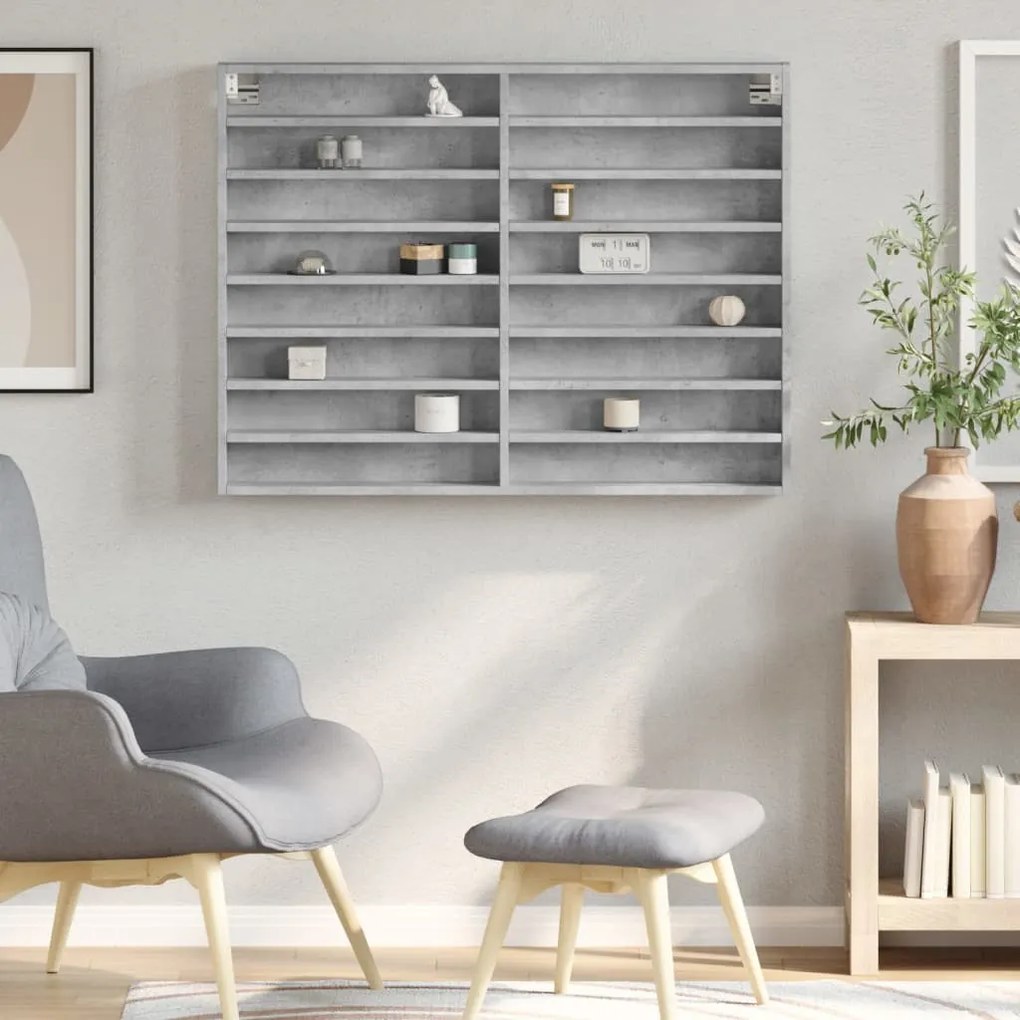 betonszürke szerelt fa vitrinszekrény 100 x 8,5 x 75 cm