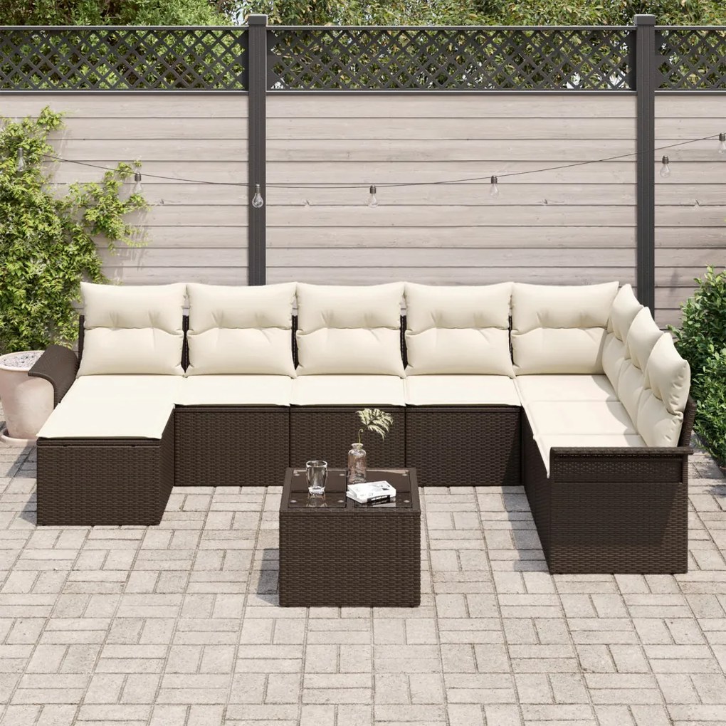 8 Darabos Kert Kanapé Szett Párnákkal Szürke Poly Rattan