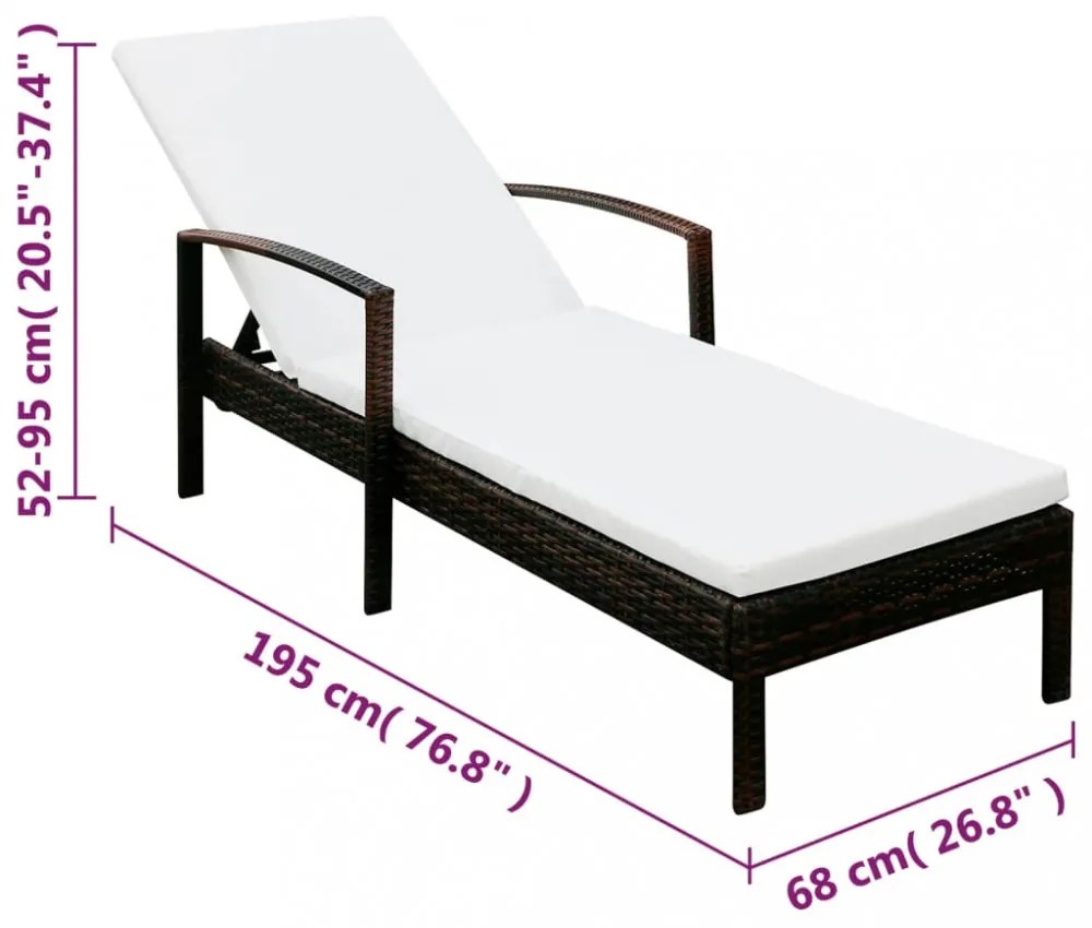barna polyrattan napozóágy párnával