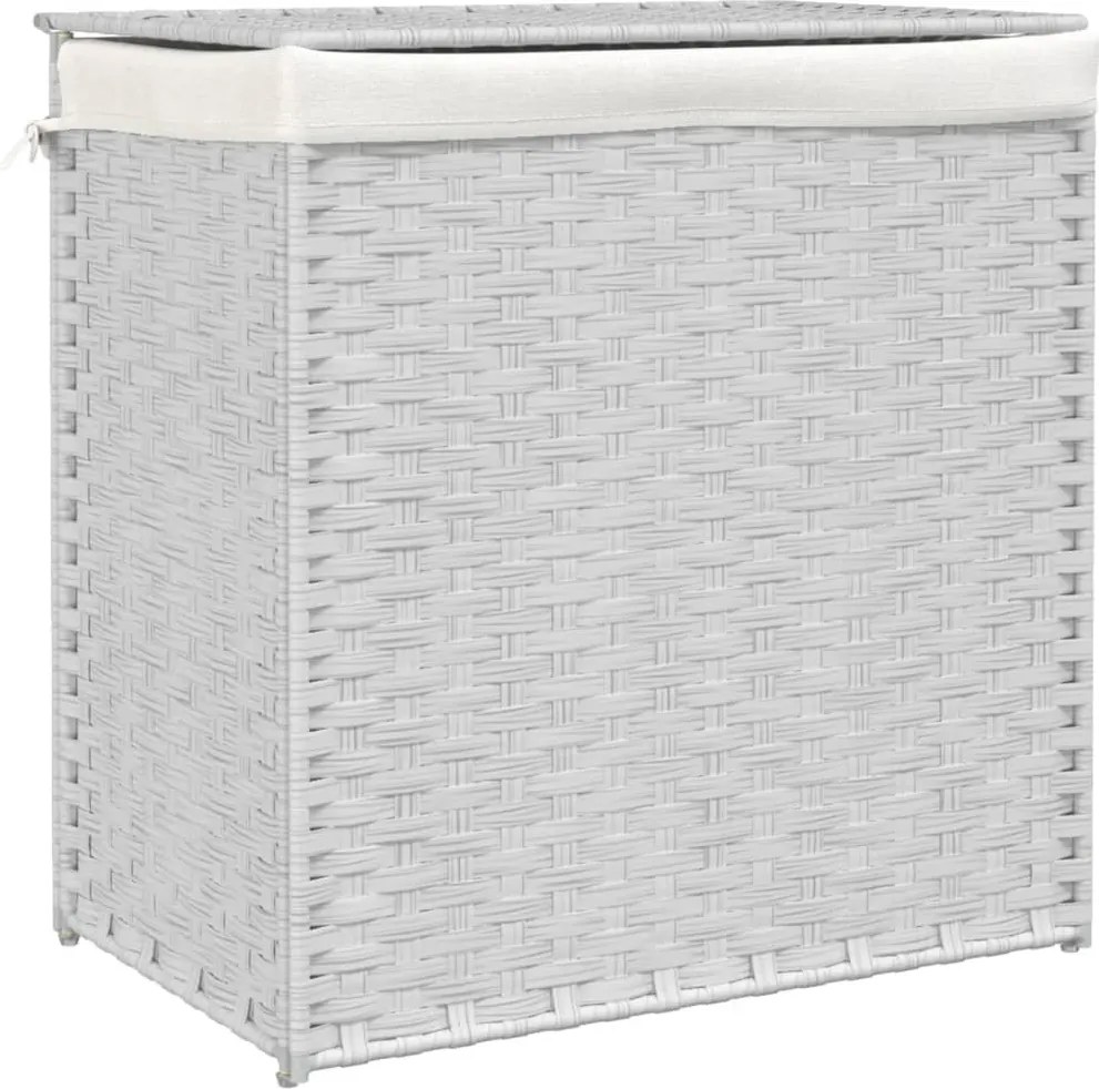 vidaXL fehér polyrattan szennyeskosár 2 rekesszel 53x33x57 cm