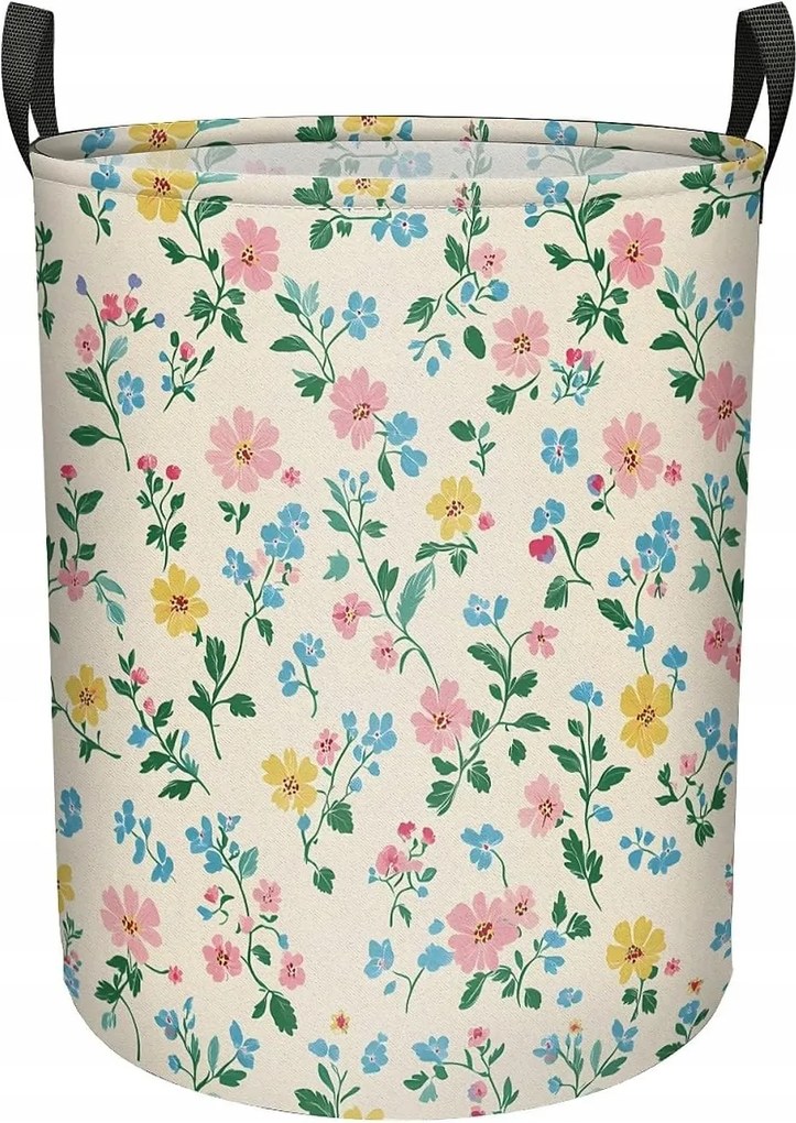 Összecsukható szennyestartó kosár 40x50 cm Játékrendező zsák Fehér, Virágos