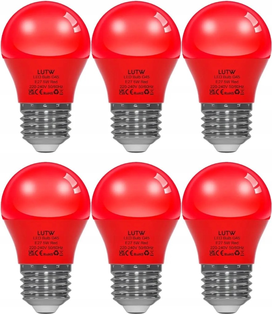 6x Led Izzó E27 G45 5W Színes Piros 450lm