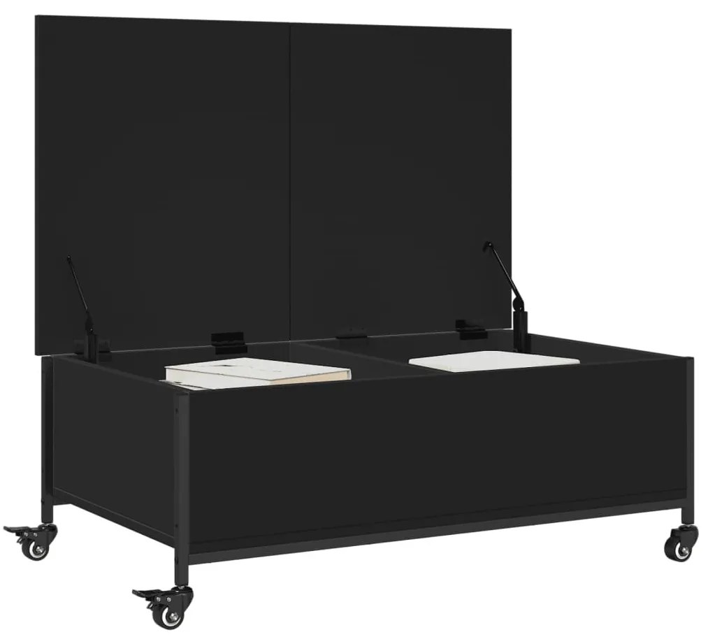 Fekete szerelt fa dohányzóasztal kerekekkel 91 x 55 x 34 cm