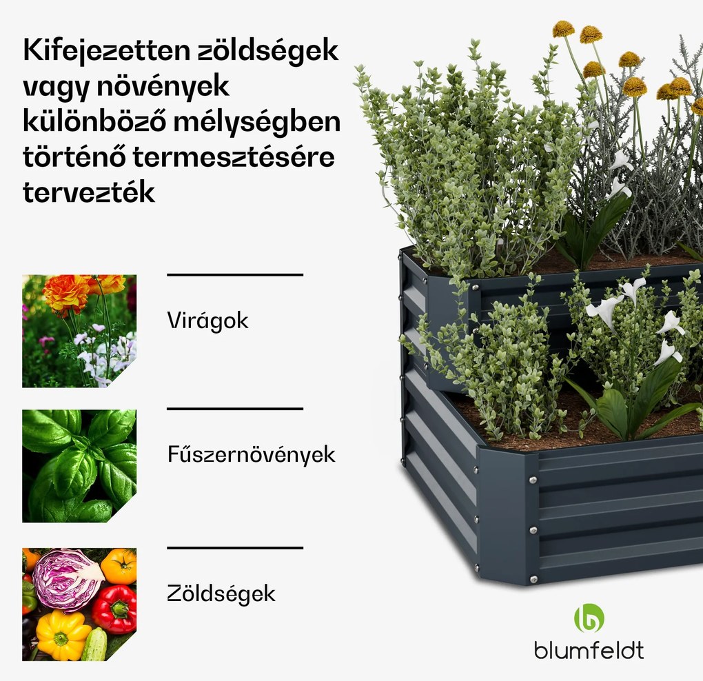 High Grow magaságyás, 2 szint, időjárásálló, korrózióálló, robusztus, 405 L