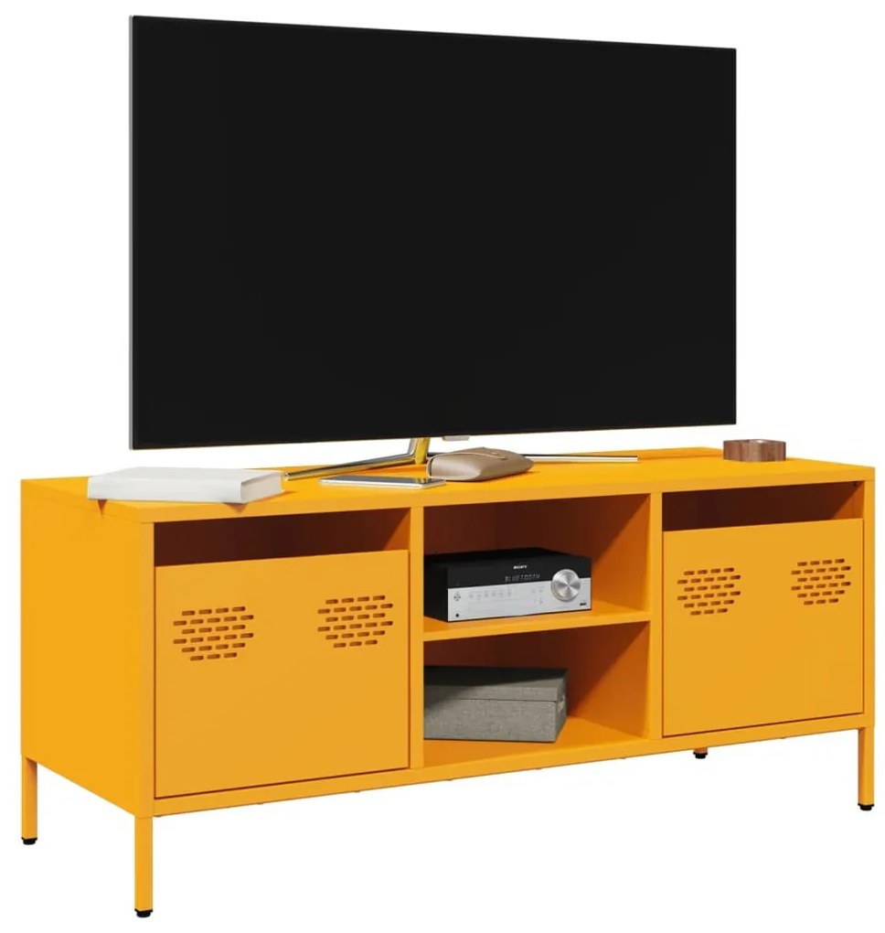 mustársárga hidegen hengerelt acél TV-szekrény 101,5x39x43,5 cm