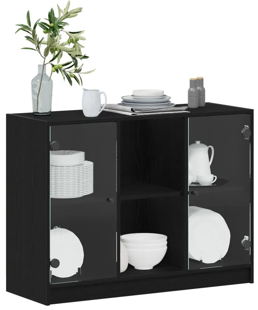 Oldalszekrény Fekete Tölgy 102x37x75,5 cm Mérnöki Fa