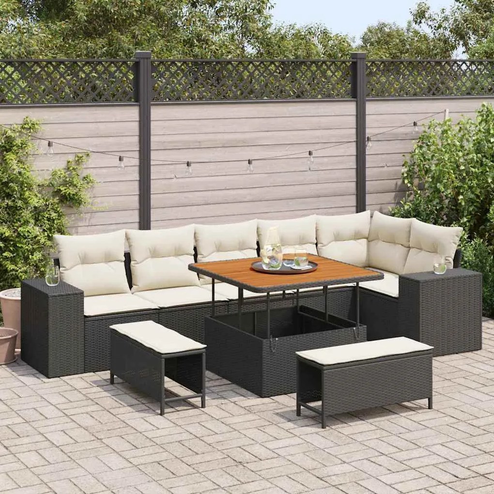 Kerti Kanapé Szett 9 pcs Fekete és Krém 100 x 100 x 71 cm