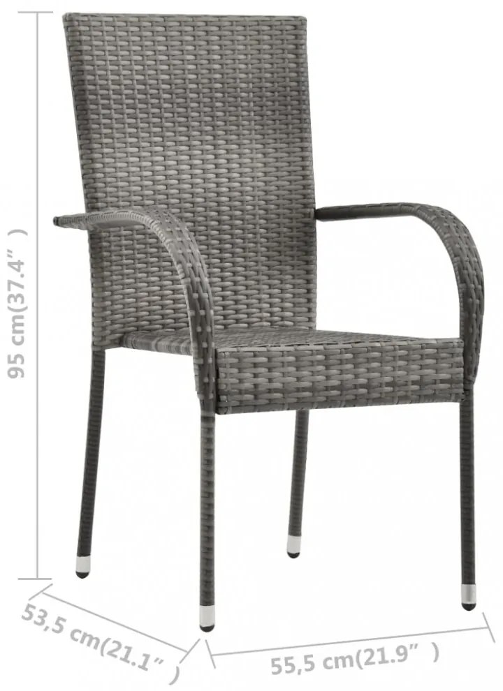 6 db szürke rakásolható polyrattan kültéri szék