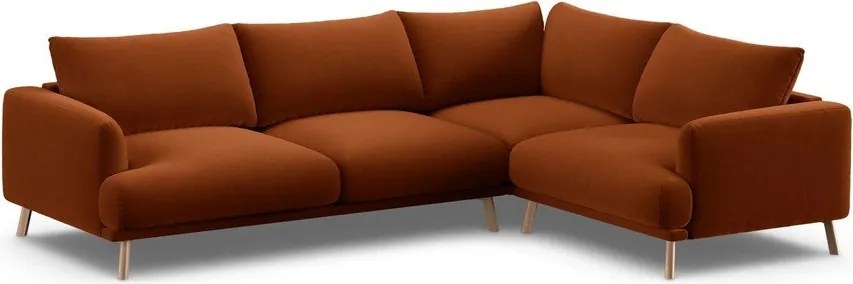 Terrakotta színű bársony sarokkanapé (jobb oldali-L alakú) Naomi – Micadoni