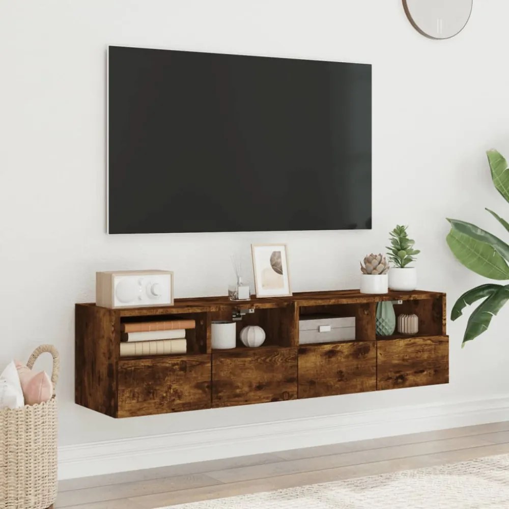 2 db füstös tölgy színű szerelt fa TV-szekrény 60 x 30 x 30 cm