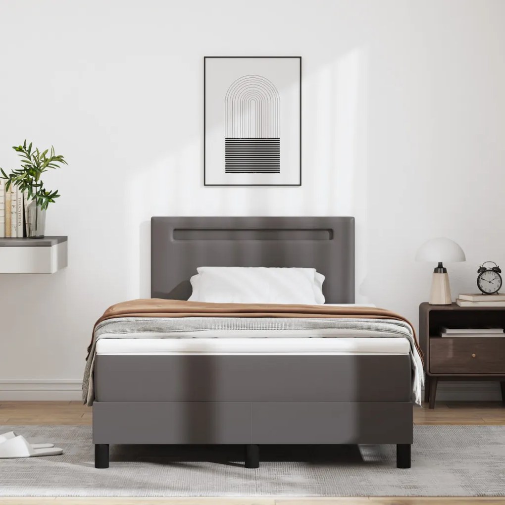 Boxspring Ágy Matraccal – Szürke Kis Dupla Műbőr
