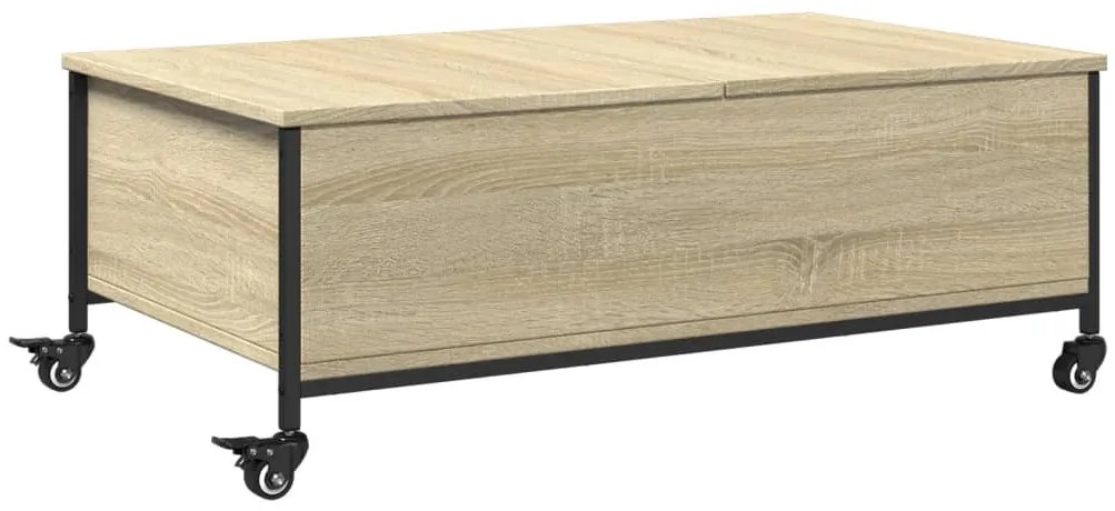 Sonoma tölgy szerelt fa dohányzóasztal kerekekkel 91x55x34cm
