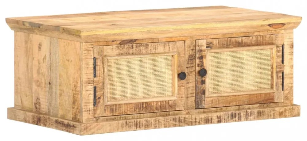 tömör mangófa és természetes nád dohányzóasztal 90 x 50 x 35 cm