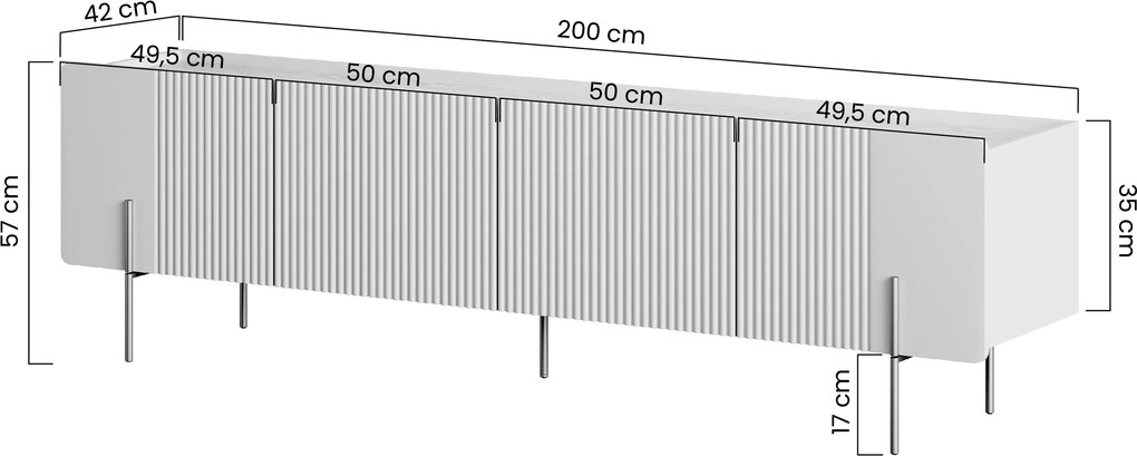 Malmi TV szekrény 200 cm - kasmír / arany lábak