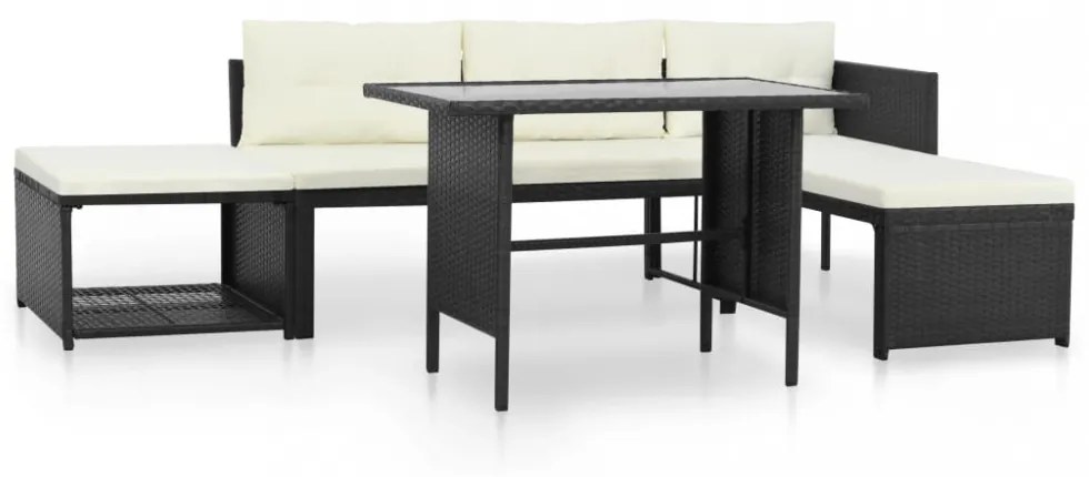 4 részes fekete polyrattan kerti társalgó szett