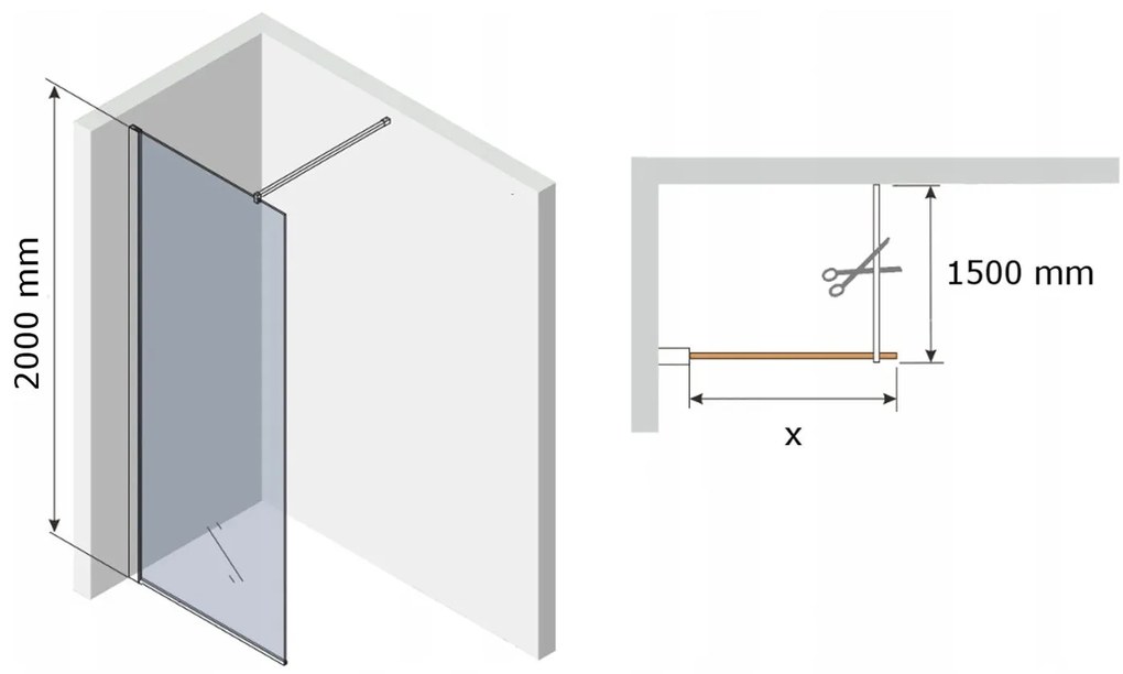 Mexen Kioto, sprchová zástena Walk-In 55x200 cm, 8mm číre sklo, 800-055-000-00-00