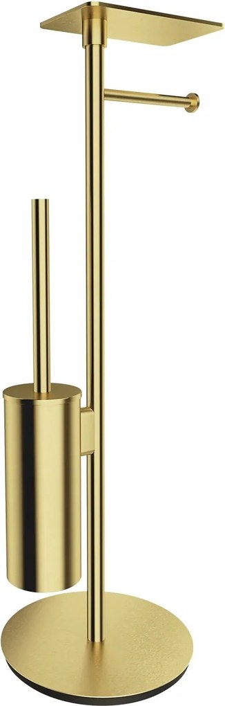 Wc-papír És Wc-kefe Tartó Állvány Polccal, Szálcsiszolt Sárgaréz