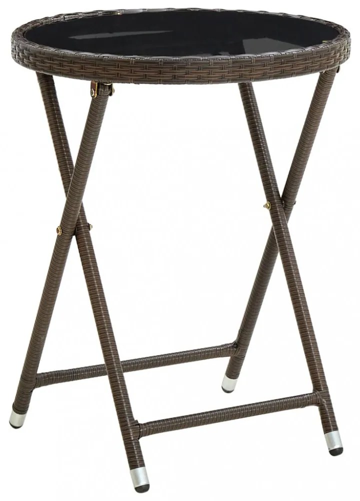 barna polyrattan és edzett üveg teázóasztal 60 cm