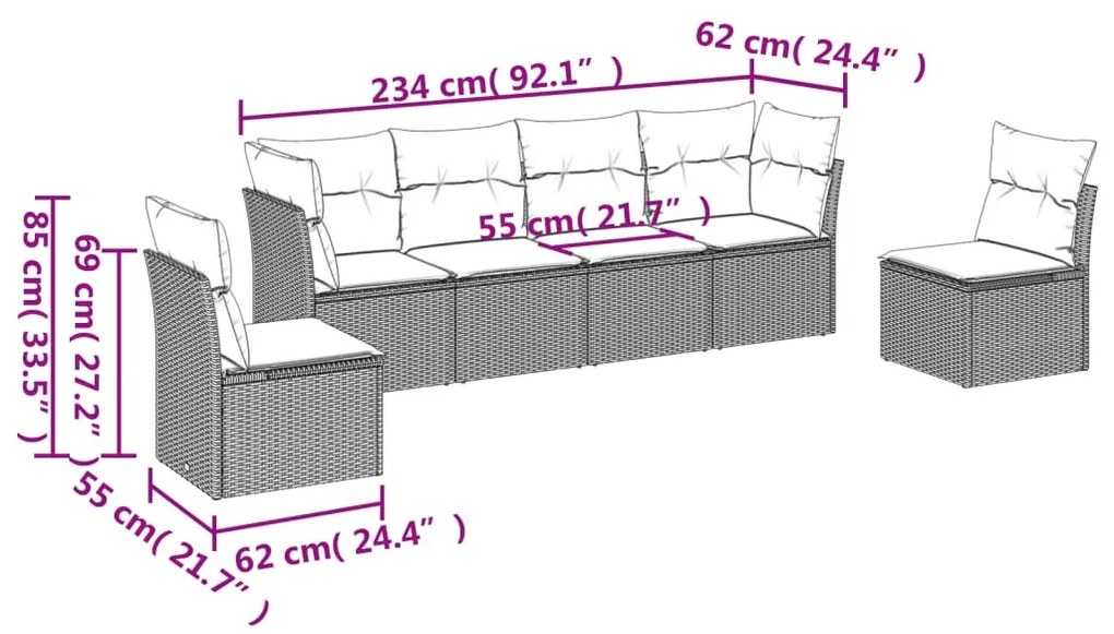 6 részes barna polyrattan kerti ülőgarnitúra párnával