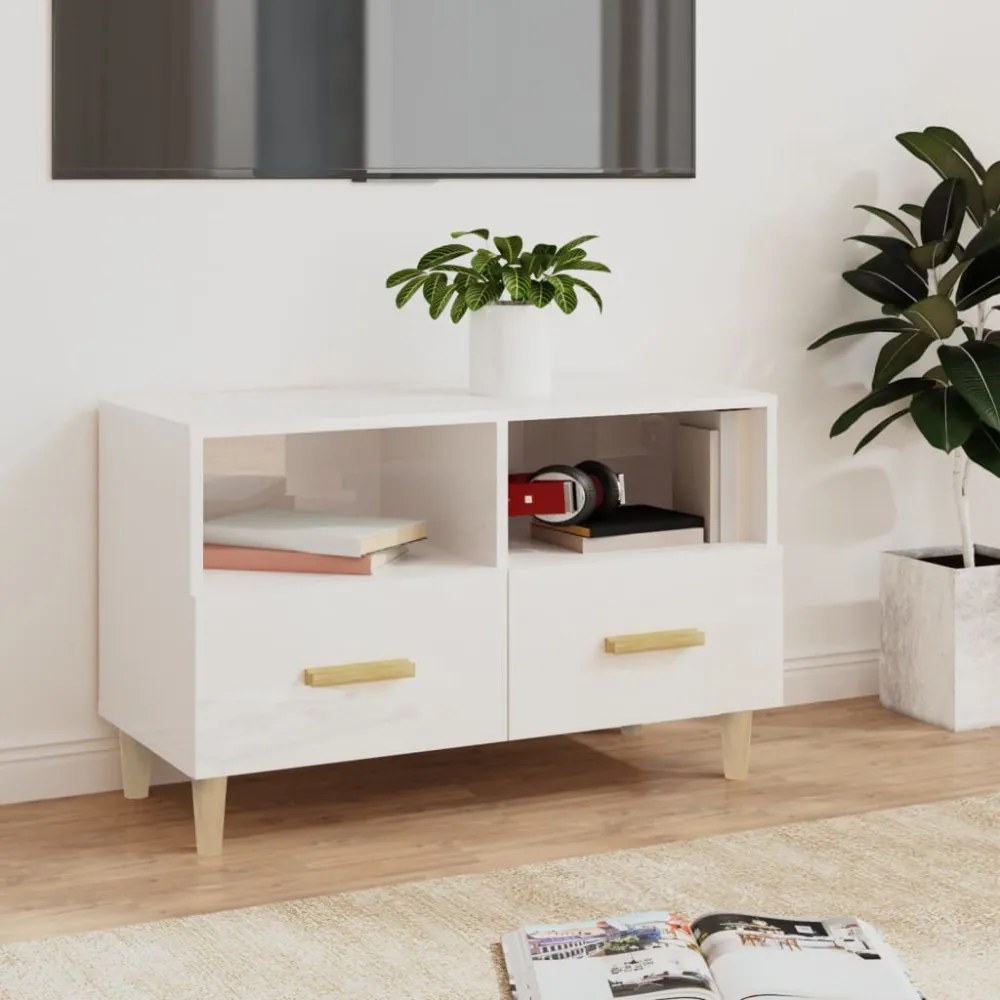 fehér magasfényű szerelt fa TV-szekrény 80x36x50 cm