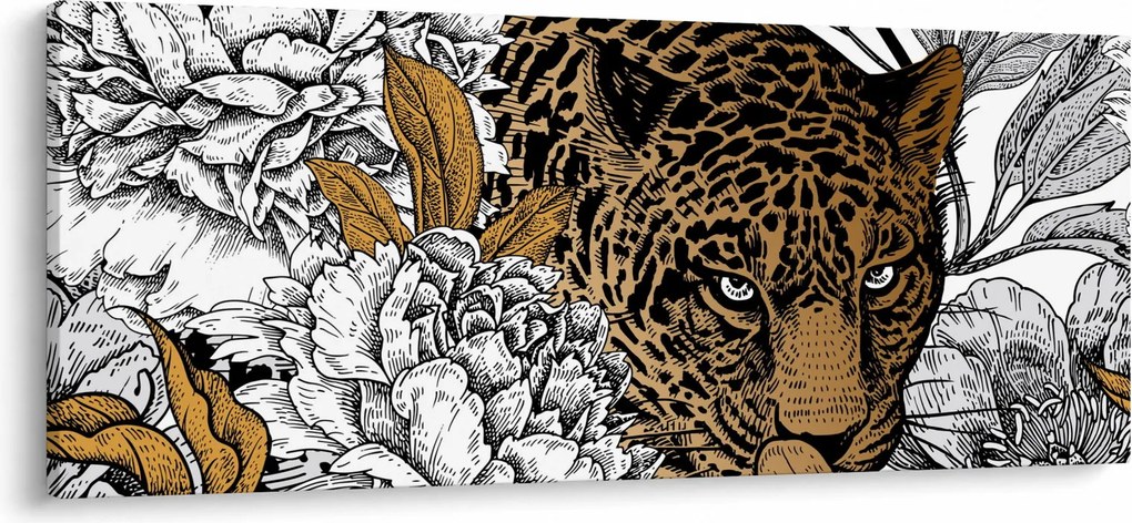 Kép - leopárd a virágok között (120x50 cm)