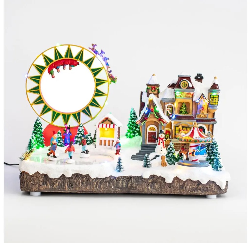 LED RGB Animált karácsonyi dekoráció zenével 30xLED/1,5W/230V havas falu