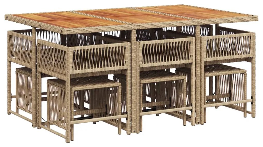 11 részes bézs polyrattan kerti étkezőgarnitúra párnákkal