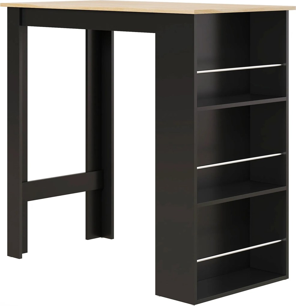 HOMCOM Magas Bárasztal Konyhai Pult - méret: 112L x 57W x 106H cm - 3 polc - fekete | Aosom