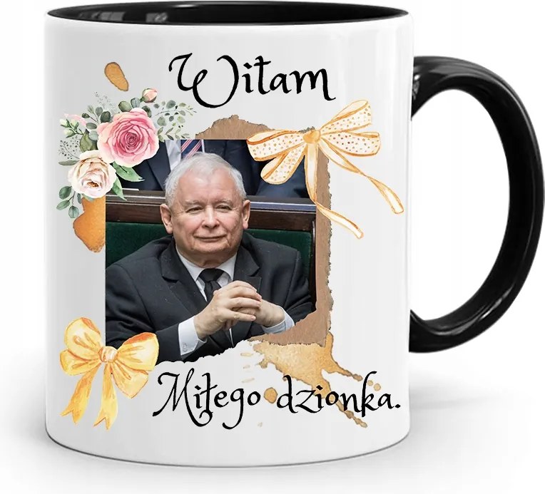 Bögre Fekete Vicces Pis Jaroslaw Kaczynski nyomott mintával