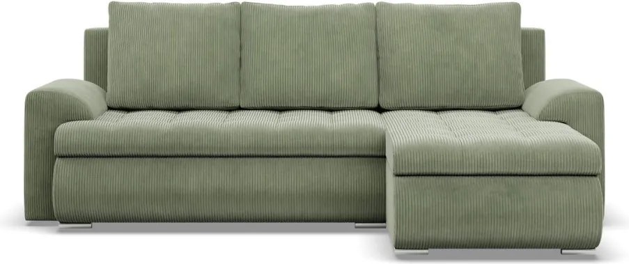 Tokio sarokkanapé, 2 ágyneműtartóval, kordbársony, jobboldali, zöld