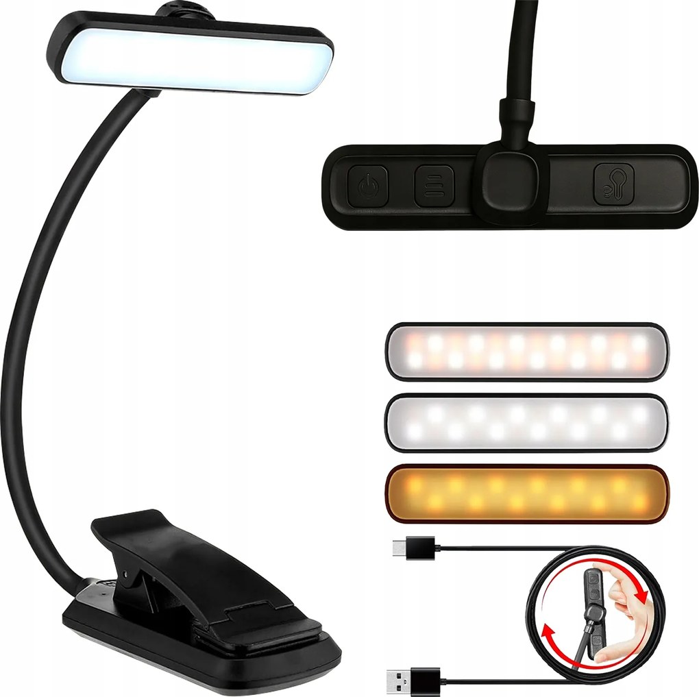 LED-es flexibilis éjszakai könyvolvasó lámpa Usb vezeték nélküli klippel